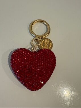 Red Crystal Heart Keyring or Bag Charm with Gold-Tone Ring